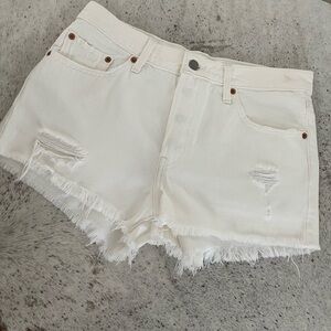 Levi's White Frayed Jean Shorts